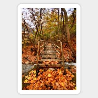 Wooden bridge to the heart of autumn Sticker